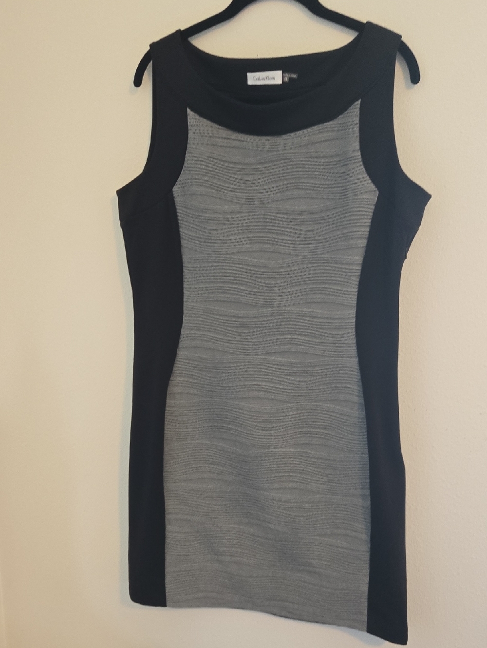 Calvin Klein Black and Gray Textured Panel Sheath Dress